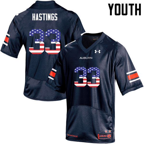 Youth #33 Will Hastings Auburn Tigers USA Flag Fashion College Football Jerseys-Navy